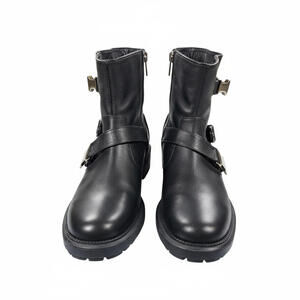 Aquatalia Women's 7 Black Weatherproof Leather Combat Biker Boots Made in Italy